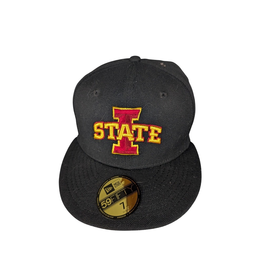 New Era 59FIFTY Fitted Hat‎ Black Iowa State Cyclones Red Yellow Logo Size 7 1/4